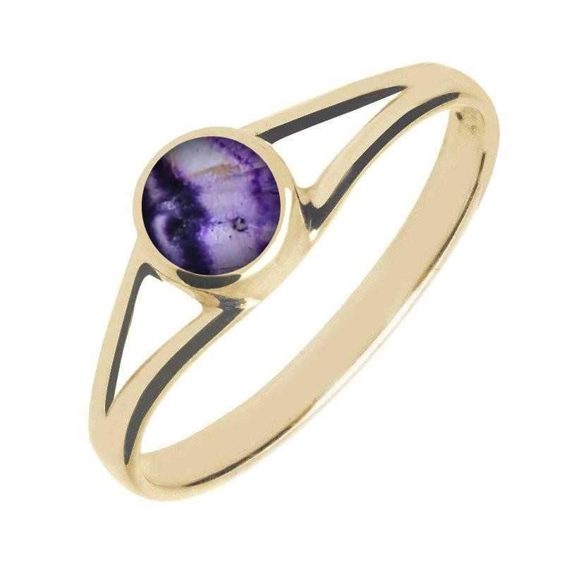 9ct Yellow Gold Blue John Round Split Shoulder Ring