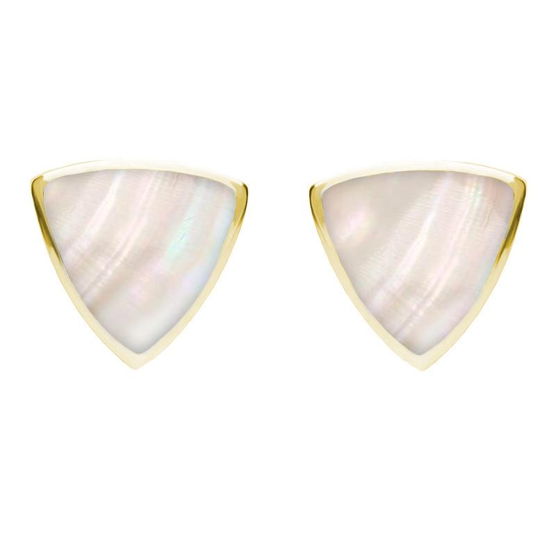 9ct Yellow Gold Mother of Pearl Large Curved Triangle Stud Earrings