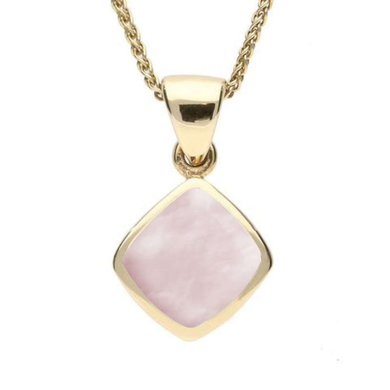 9ct Yellow Gold Pink Mother of Pearl Dinky Cushion Necklace D