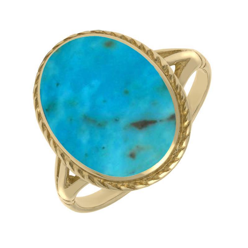 9ct Yellow Gold Turquoise Rope Edge Ring