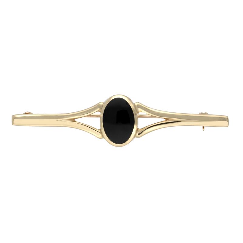 9ct Yellow Gold Whitby Jet Oval Split Bar Brooch