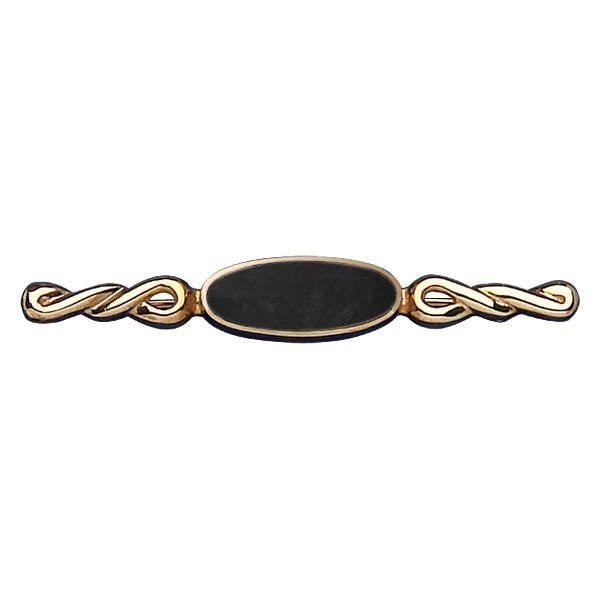 9ct Yellow Gold Whitby Jet Oval Twist Bar Brooch