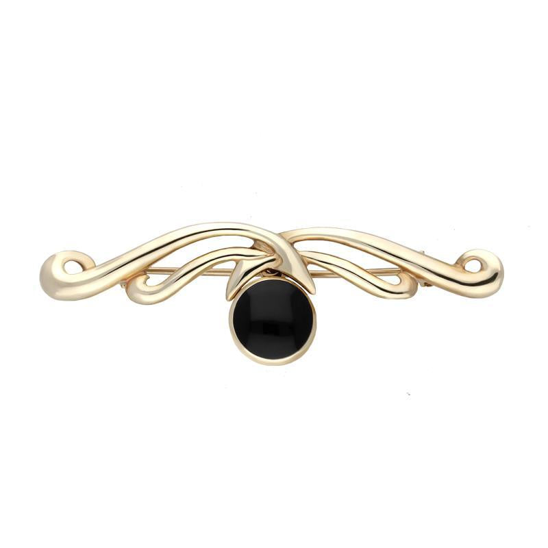 9ct Yellow Gold Whitby Jet Willow Drop Bar Brooch