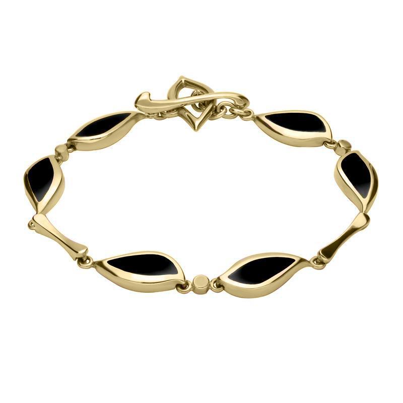 9ct Yellow Gold Whitby Jet Six Stone Leaf Bracelet D