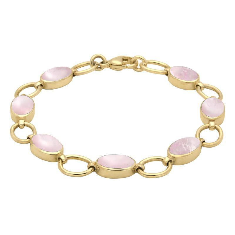 9ct Yellow Gold Pink Mother of Pearl Oval Ring Bracelet