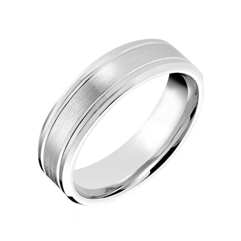 Platinum 6mm Flat Top Bevelled Wedding Band Ring