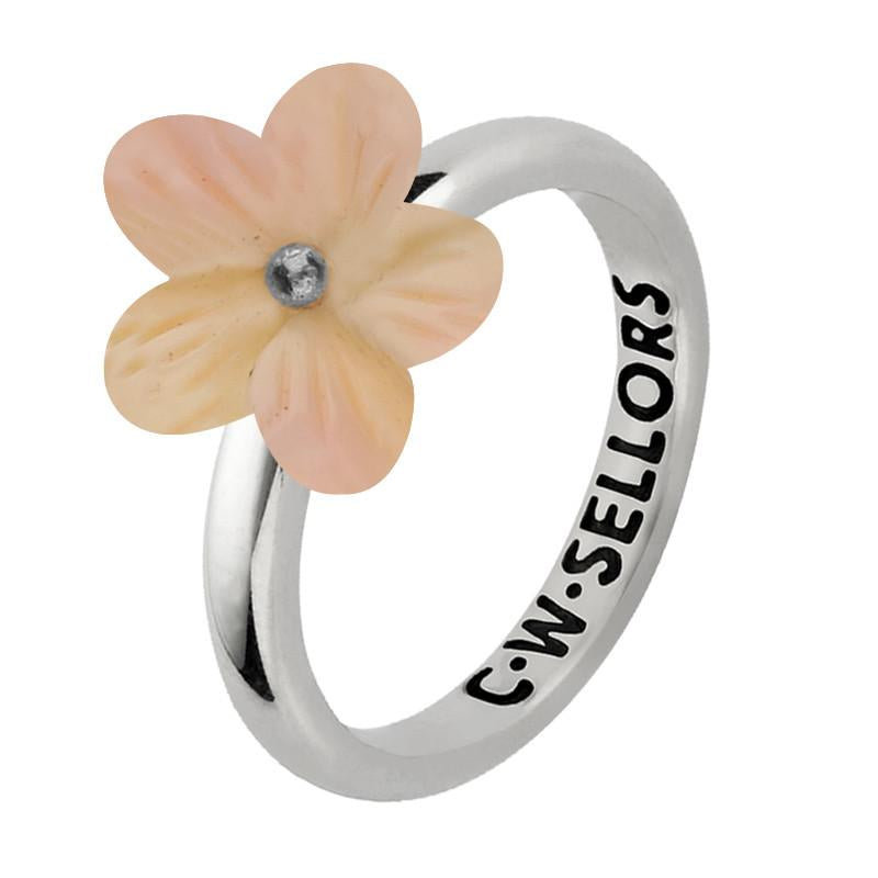 Sterling Silver Pink Conch Tuberose 12mm Pansy Ring