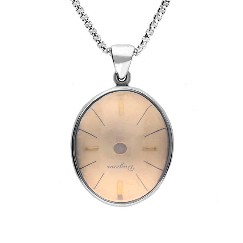 Sterling Silver Rose Quartz Alice In Wonderland Domed Oval Clock Face Necklace