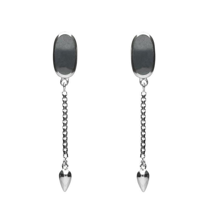 Sterling Silver Hematite Lineaire Medium Drop Stud Earrings