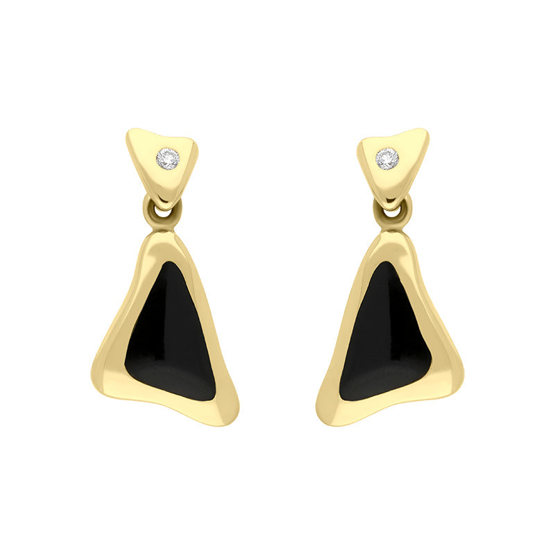 18ct Yellow Gold Whitby Jet 0.06ct Diamond Set Drop Earrings D