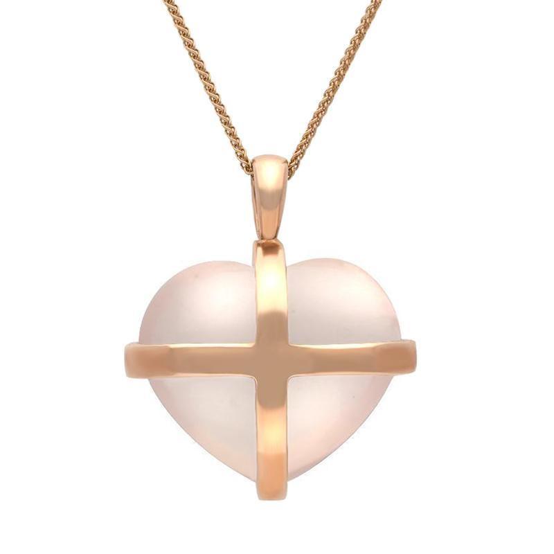 18ct Rose Gold Rose Quartz Medium Cross Heart Necklace