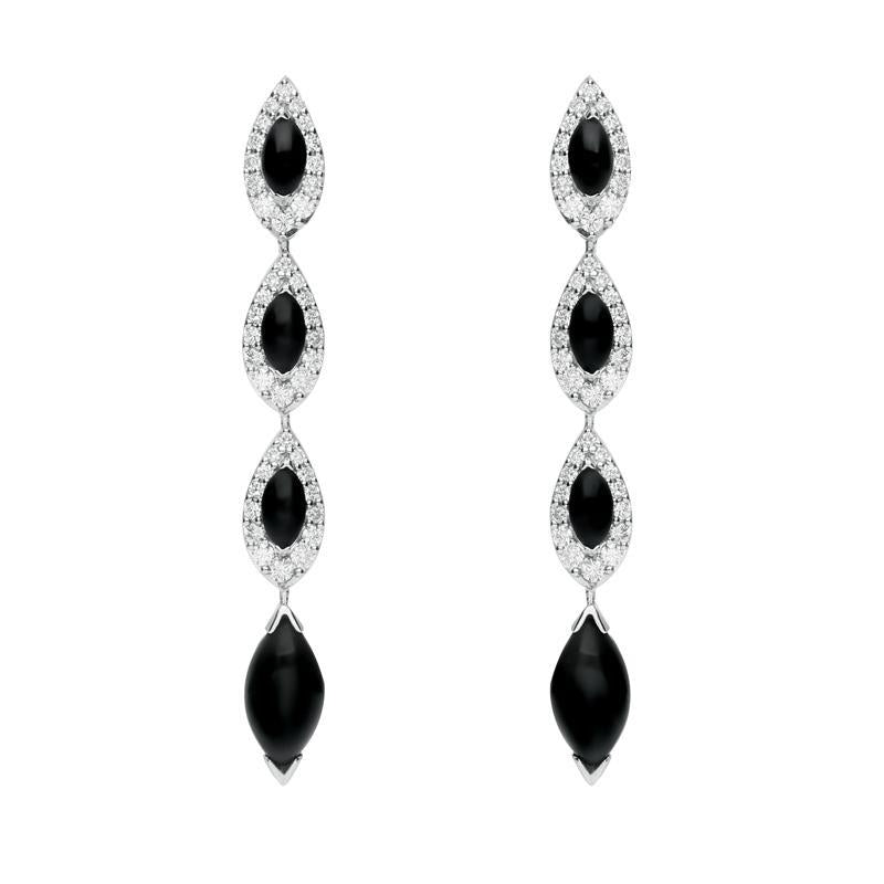 18ct White Gold Whitby Jet 0.92ct Diamond Marquise Earrings