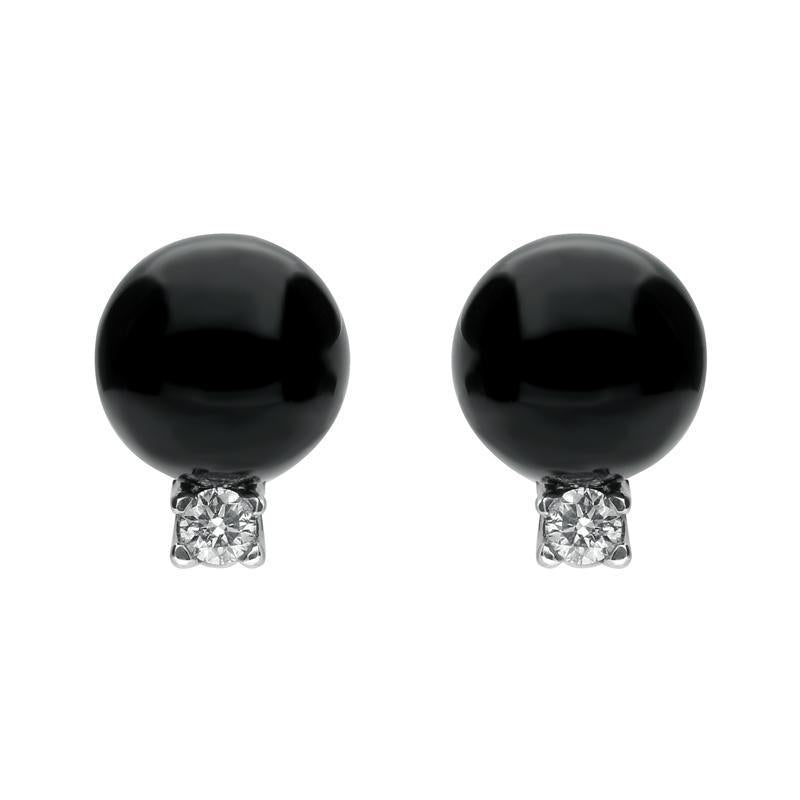 18ct White Gold Whitby Jet 0.22ct Diamond Bead Stud Earrings