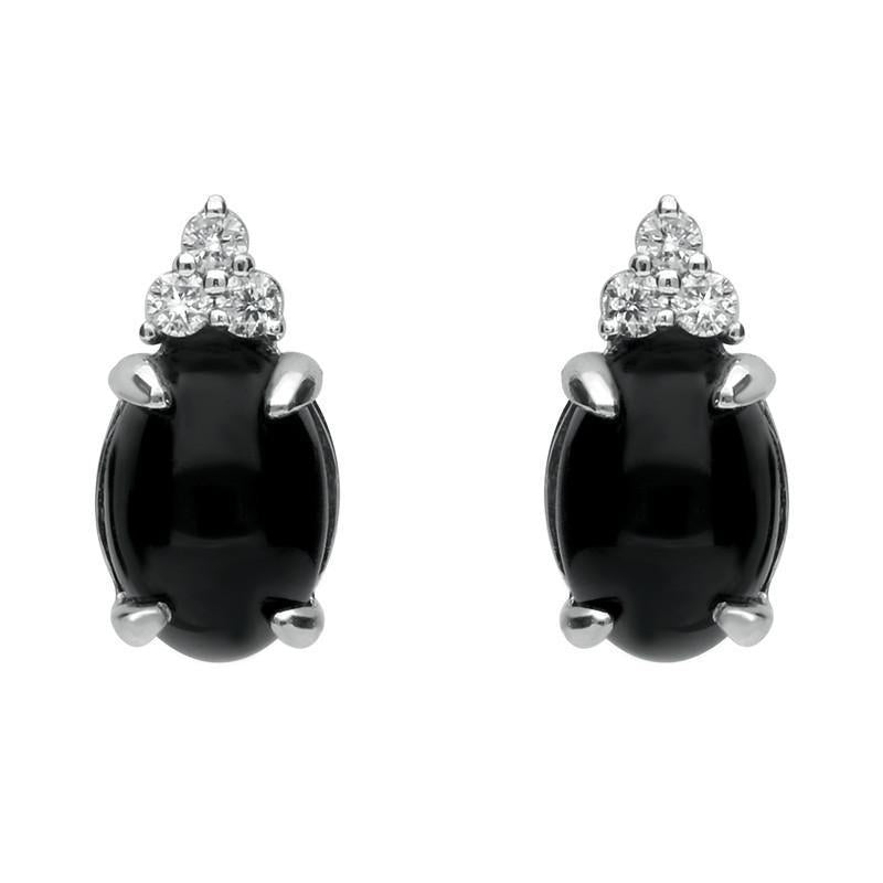 18ct White Gold Whitby Jet Diamond Oval Stud Earrings