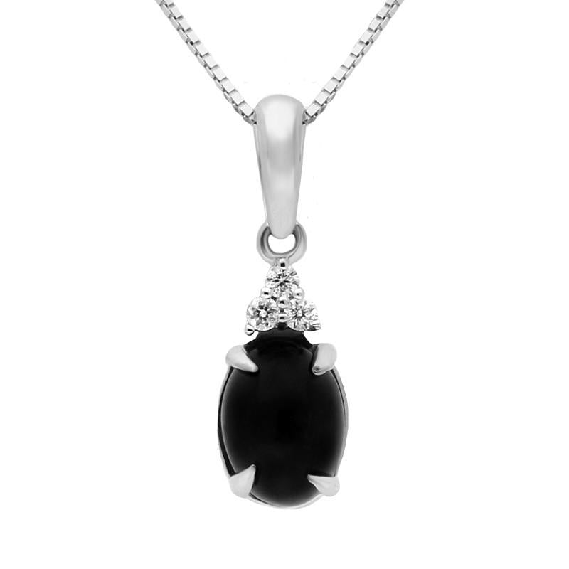 18ct White Gold Whitby Jet Diamond Oval Three Stone Necklace