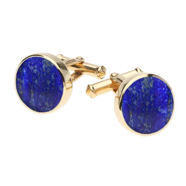 9ct Yellow Gold Lapis Lazuli Round Shape Cufflinks