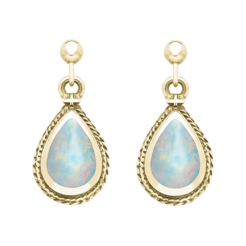 9ct Yellow Gold Opal Pear Shaped Drop Earrings