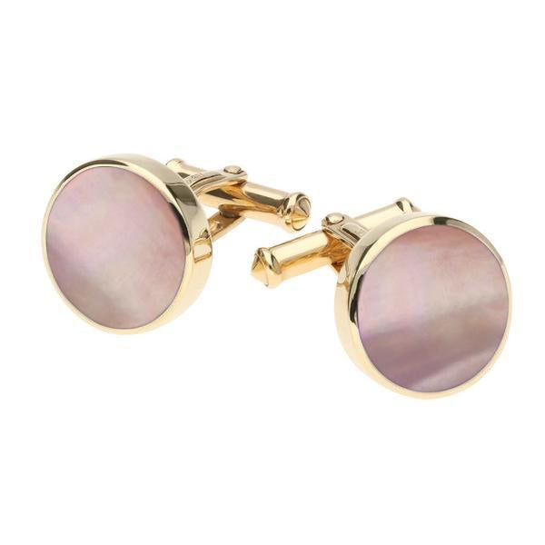 9ct Yellow Gold Pink Mother Of Pearl Round Shape Cufflinks