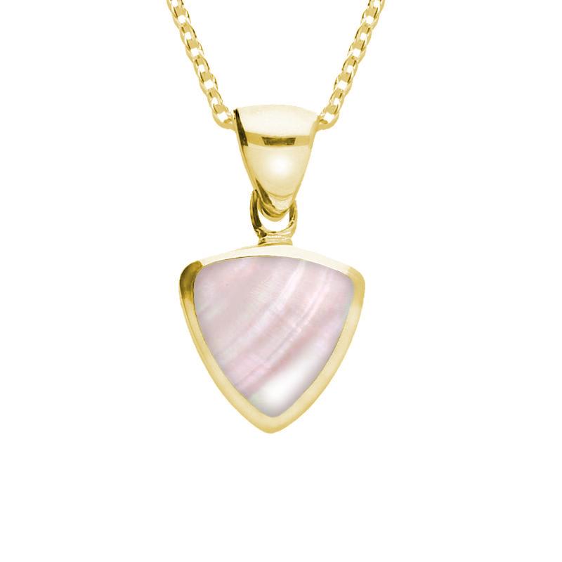 9ct Yellow Gold Pink Mother of Pearl Small Curved Triangle Necklace