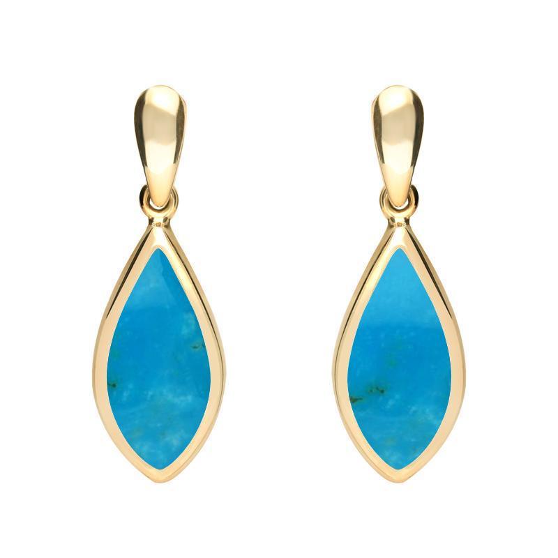 9ct Yellow Gold Turquoise Small Pointed Pear Drop Earrings