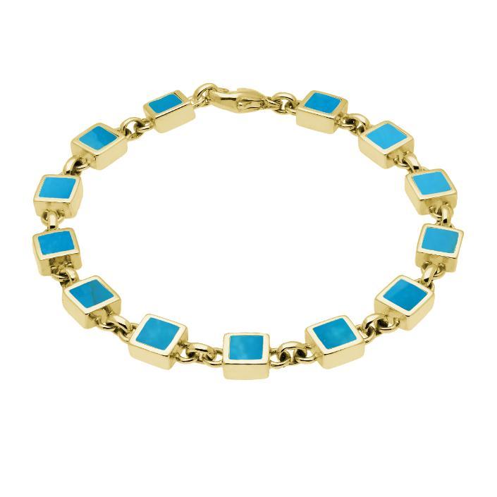 9ct Yellow Gold Turquoise Square Stone Bracelet