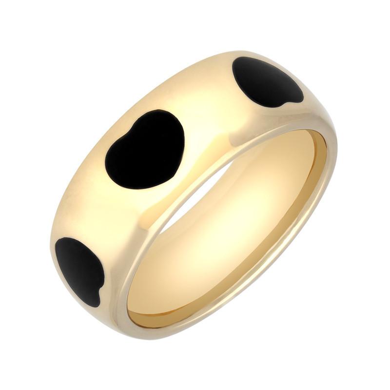 9ct Yellow Gold Whitby Jet 8mm Heart Inlaid Wedding Band Ring