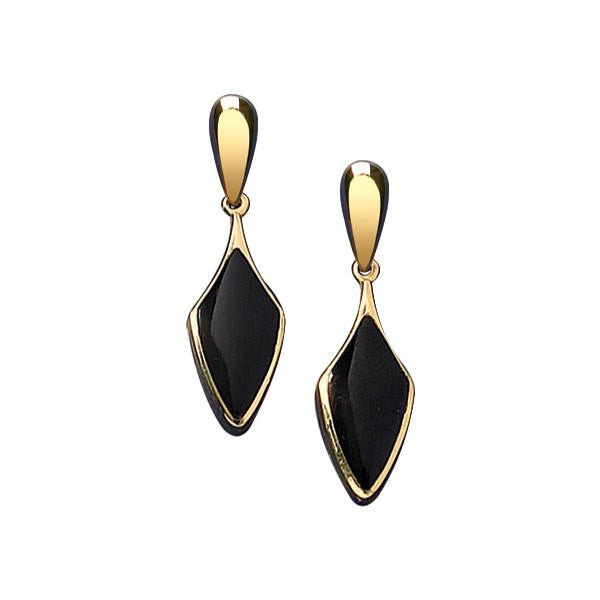 9ct Yellow Gold Whitby Jet Kite Drop Earrings