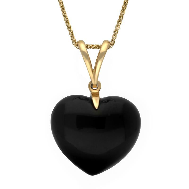 9ct Yellow Gold Whitby Jet Medium Heart Split Bail Necklace