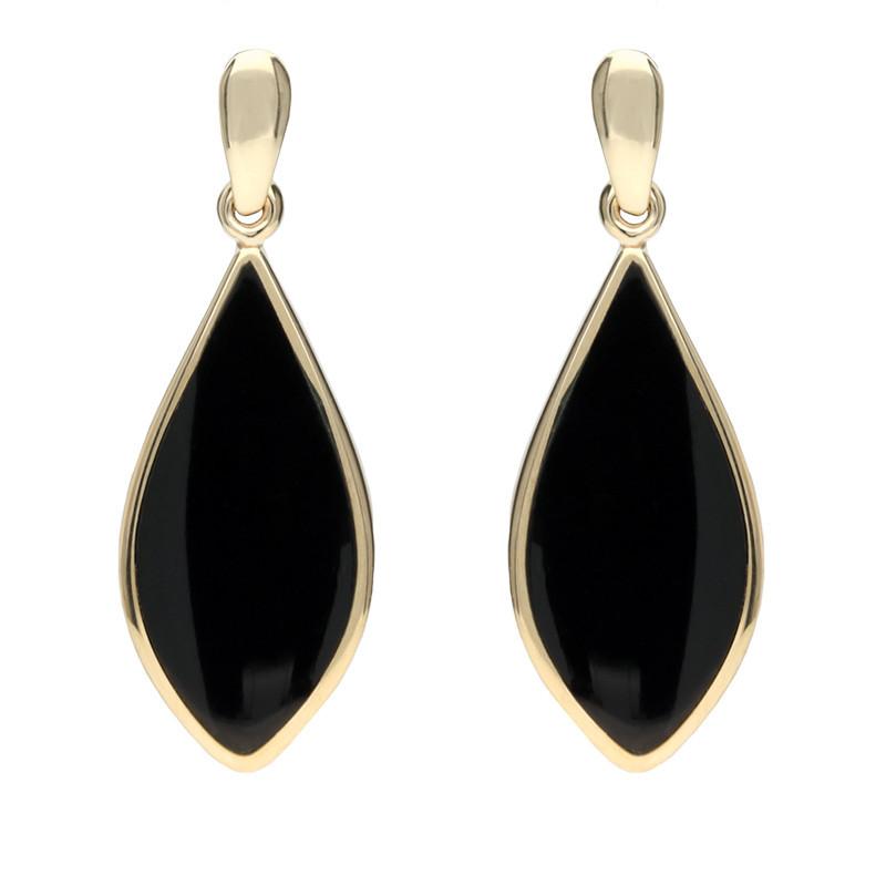 9ct Yellow Gold Whitby Jet Pointed Pear Drop Earrings