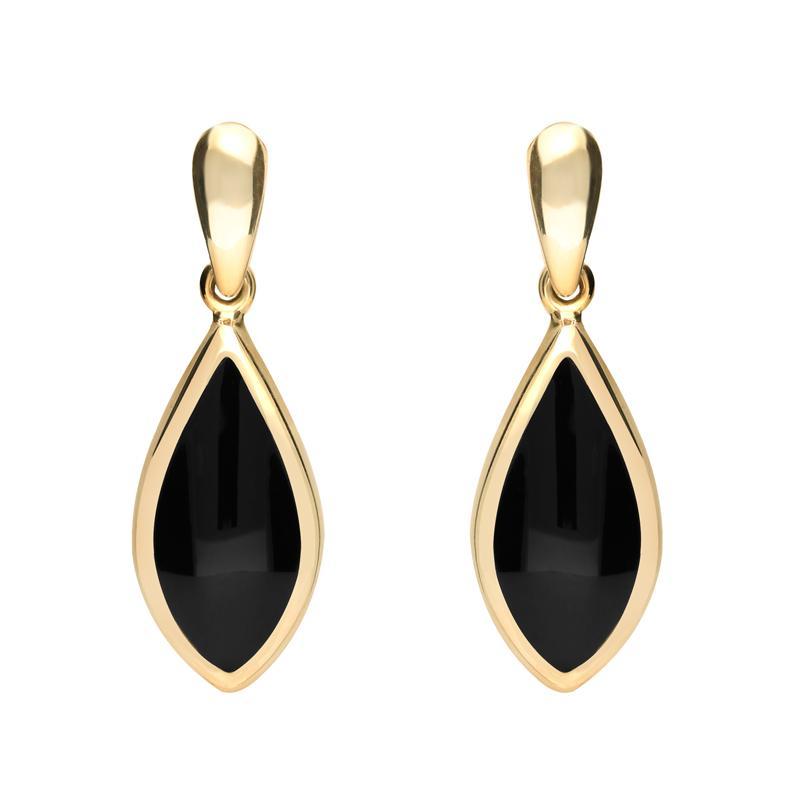 9ct Yellow Gold Whitby Jet Small Pointed Pear Drop Earrings