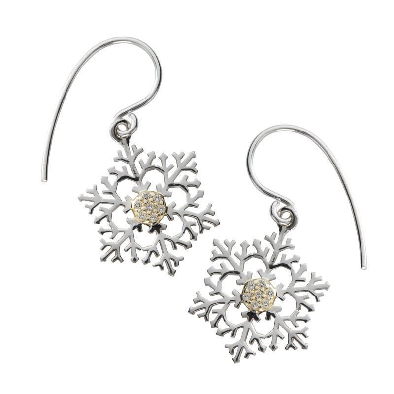 Sterling Silver White Cubic Zirconia Snowflake Drop Earrings