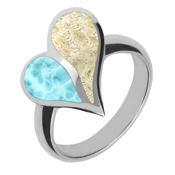 Sterling Silver Larimar Coquina Split Heart Ring