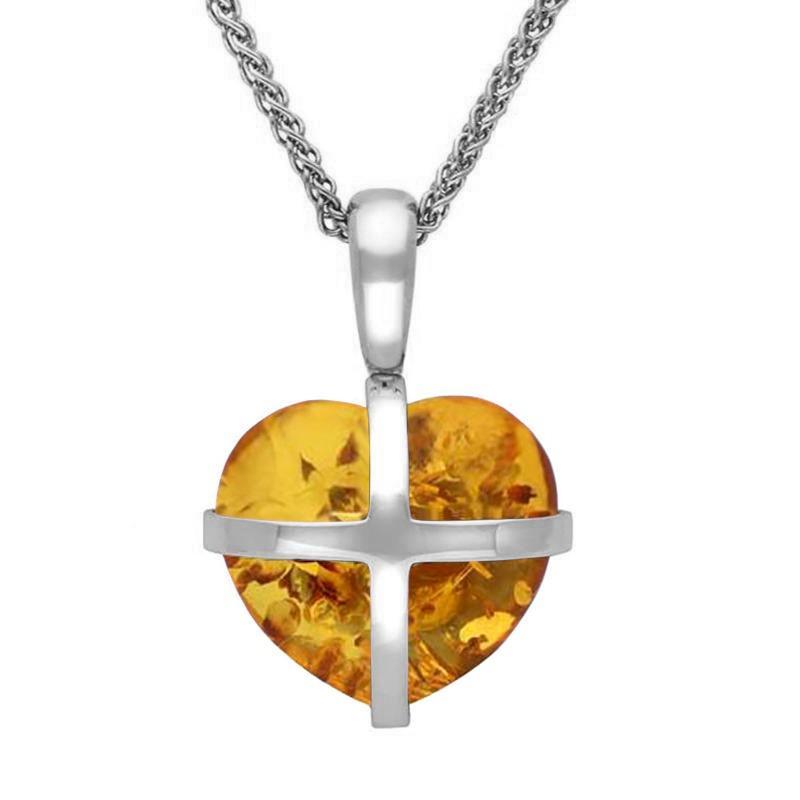 Sterling Sterling Silver Amber Small Cross Heart Necklace