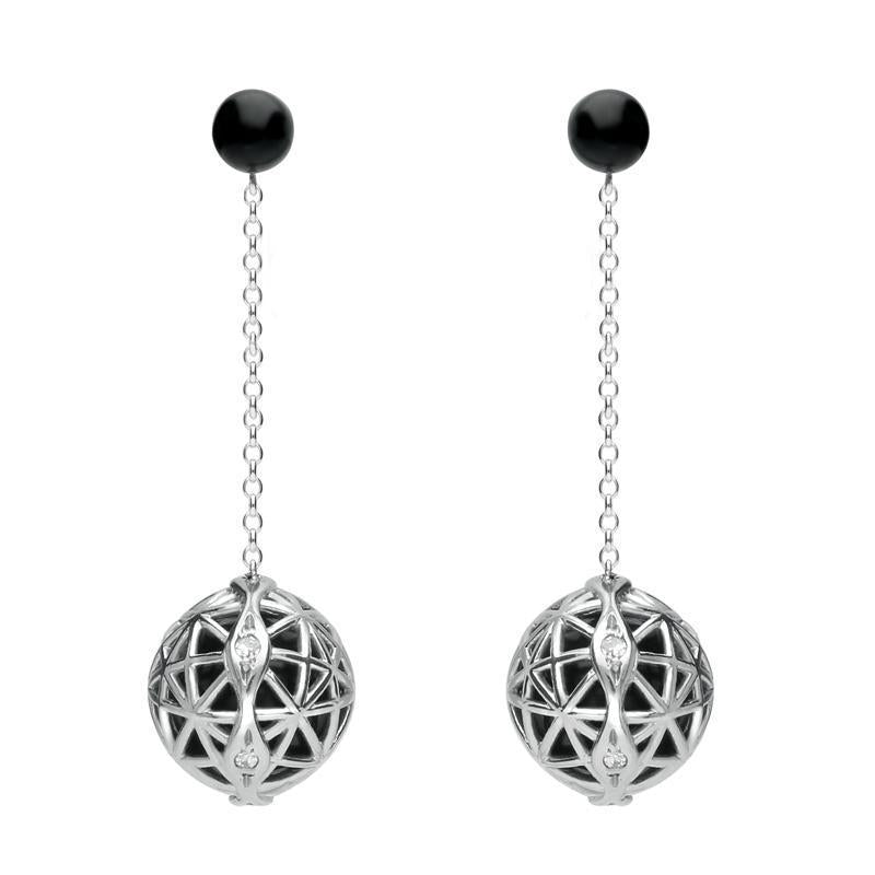 Platinum Whitby Jet Diamond Sphere Drop Earrings