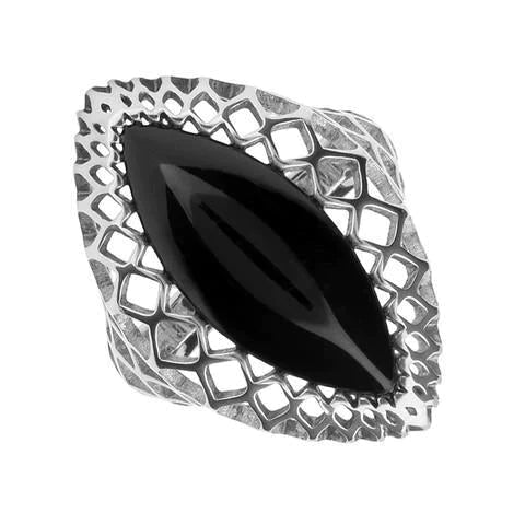 Sterling Silver Whitby Jet Heritage Pierced Marquise Ring