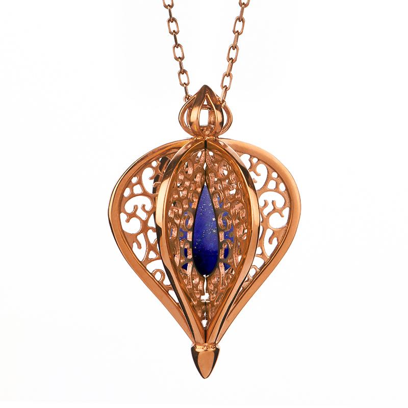 Rose Gold Plated Sterling Silver Lapis Lazuli Flore Filigree Small Necklace