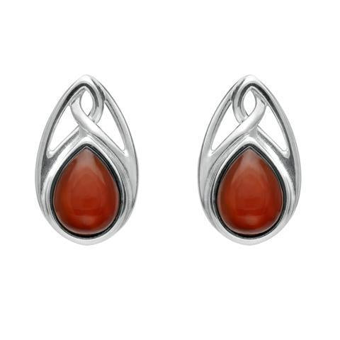 Sterling Silver Carnelian Pear Shaped Celtic Stud Earrings