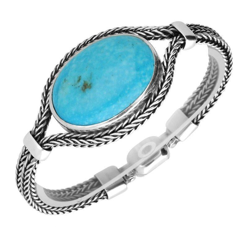Sterling Silver Turquoise Large Landscape Oval Foxtail Bracelet