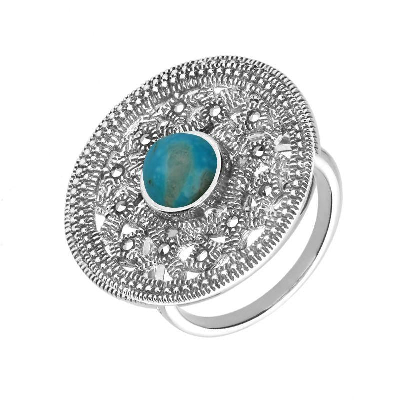 Sterling Silver Turquoise Marcasite Shield Ring