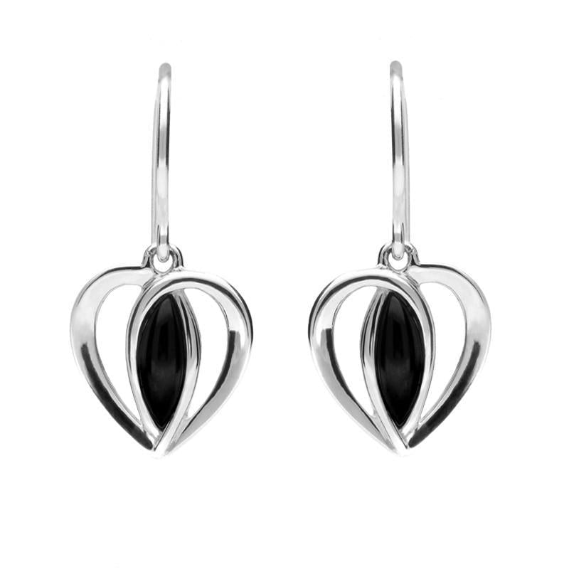 Sterling Silver Whitby Jet Heart Drop Earrings