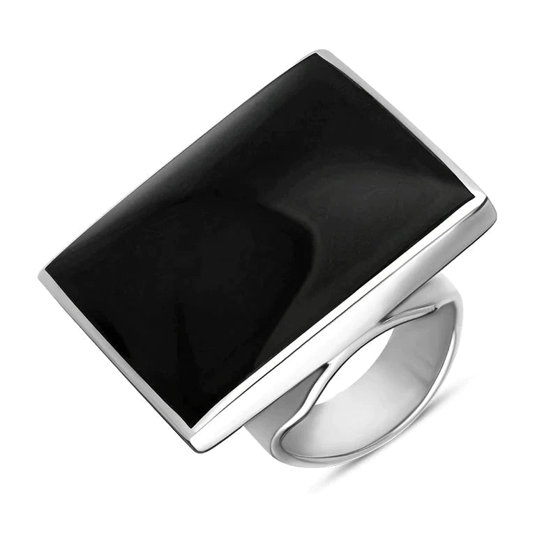 Sterling Silver Whitby Jet King’s Coronation Hallmark Large Square Ring