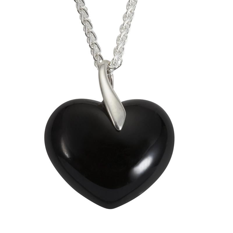 Sterling Silver Whitby Jet Heritage Large Bail Heart Necklace