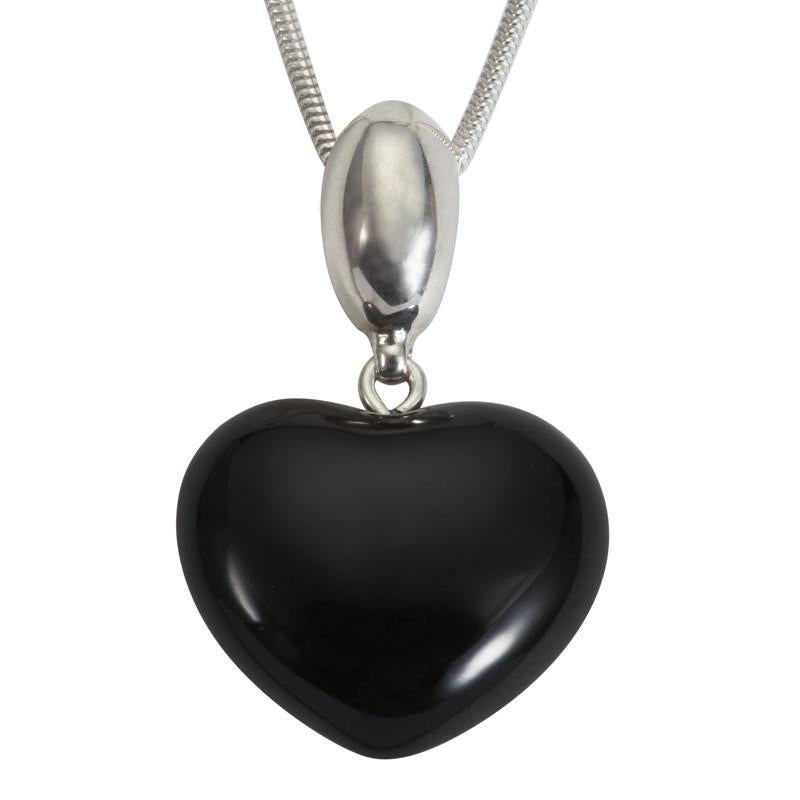 Sterling Silver Whitby Jet Oval Bail Heart Large Necklace