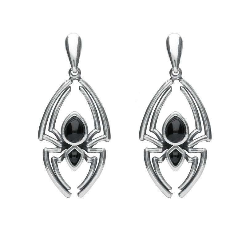 Sterling Silver Whitby Jet Spider Drop Earrings