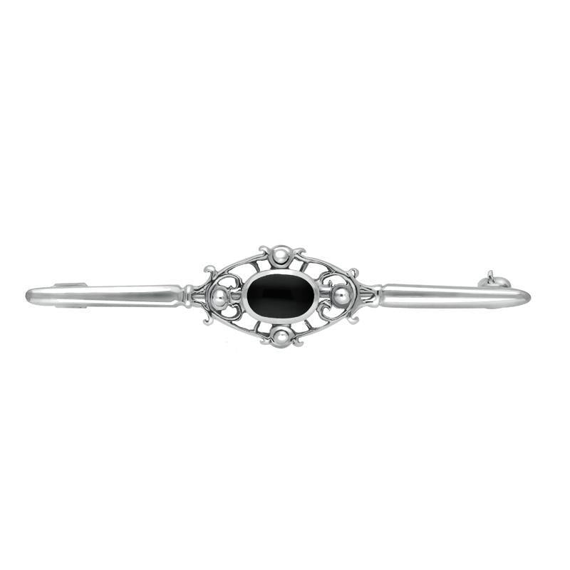 Sterling Silver Whitby Jet Victorian Style Bar Brooch