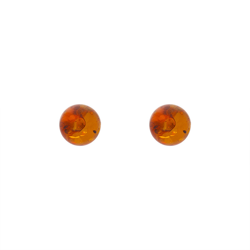 Sterling Silver Amber 6mm Round Stud Earrings Free Gift