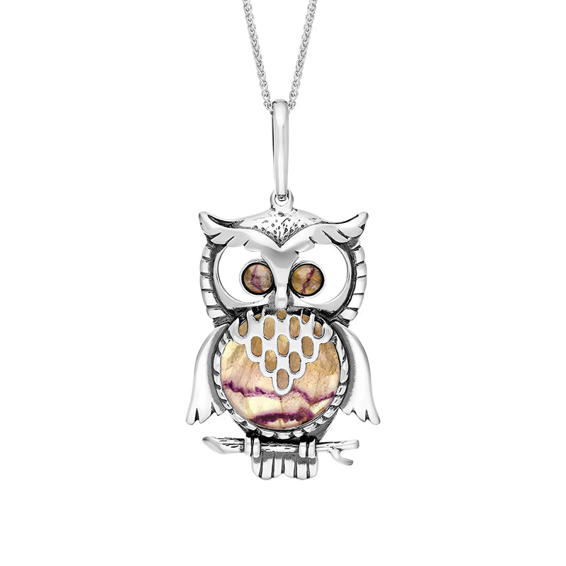 Sterling Silver Blue John Large Owl Necklace