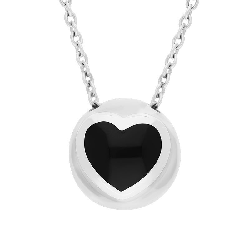 Sterling Silver Whitby Jet Heart Sphere Necklace