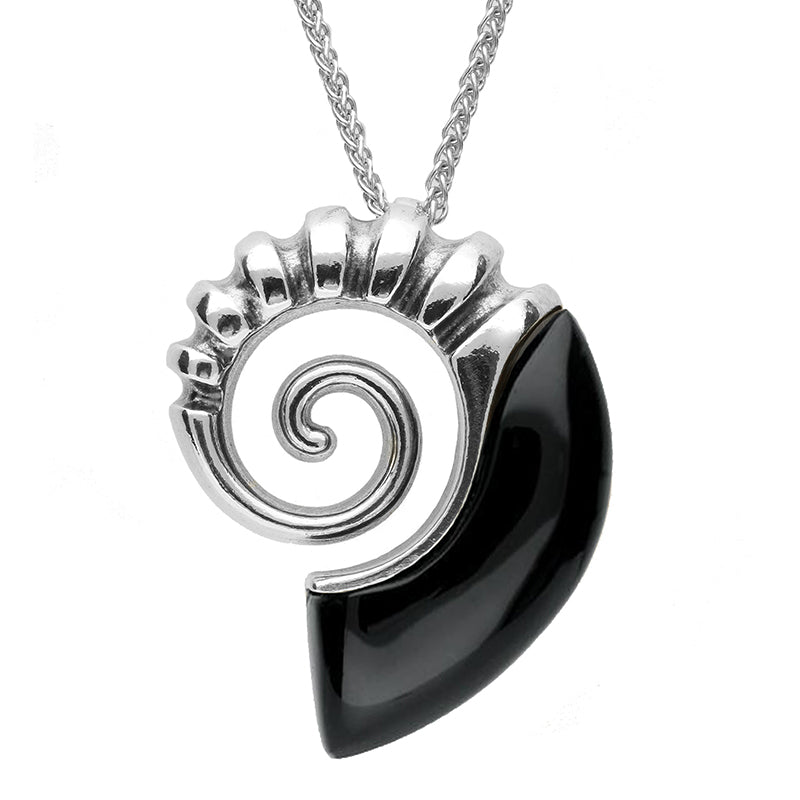 Sterling Silver Whitby Jet Large Shell Necklace