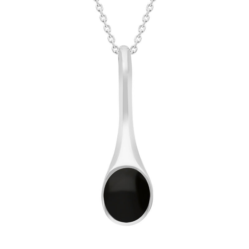 Sterling Silver Whitby Jet Oval Long Drop Necklace
